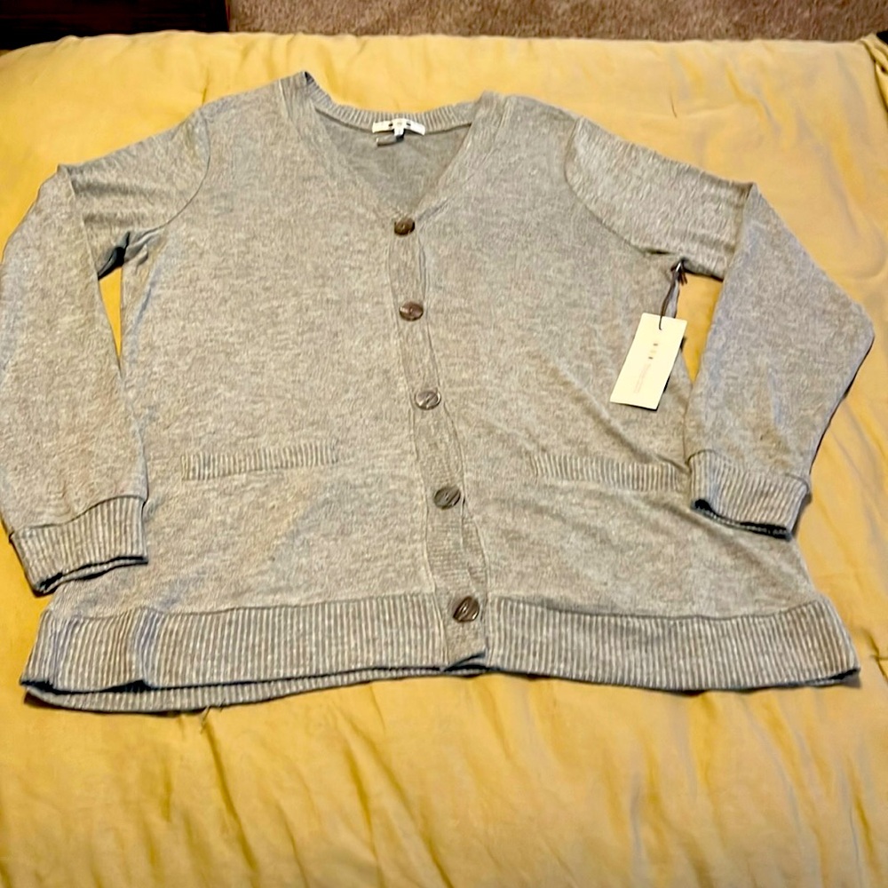 NWT Three Dots Heather Gray Button Cardigan size L